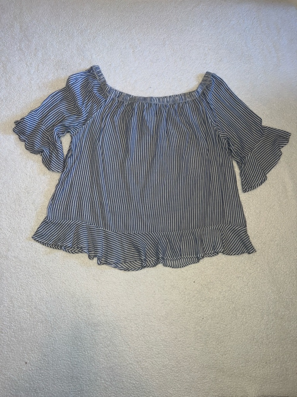 Boutique Blue and White Striped Off-Shoulder Ruffle Top Size 1X
